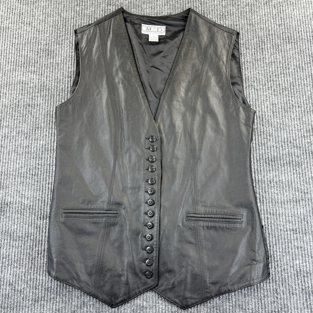 Matter of Degrees Genuine Leather Vest Mens Medium Black Button Front Waistcoat‎